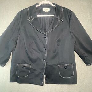 Conrad C Woman Black Blazer Size 32 Contrast Stitch Cotton Stretch Lined Jacket